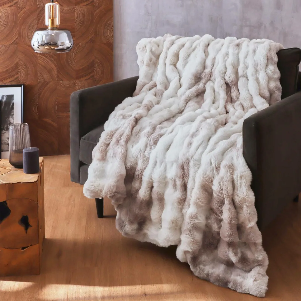 EMINZA Plaid fausse fourrure (140 x 200 cm) Toronto Taupe