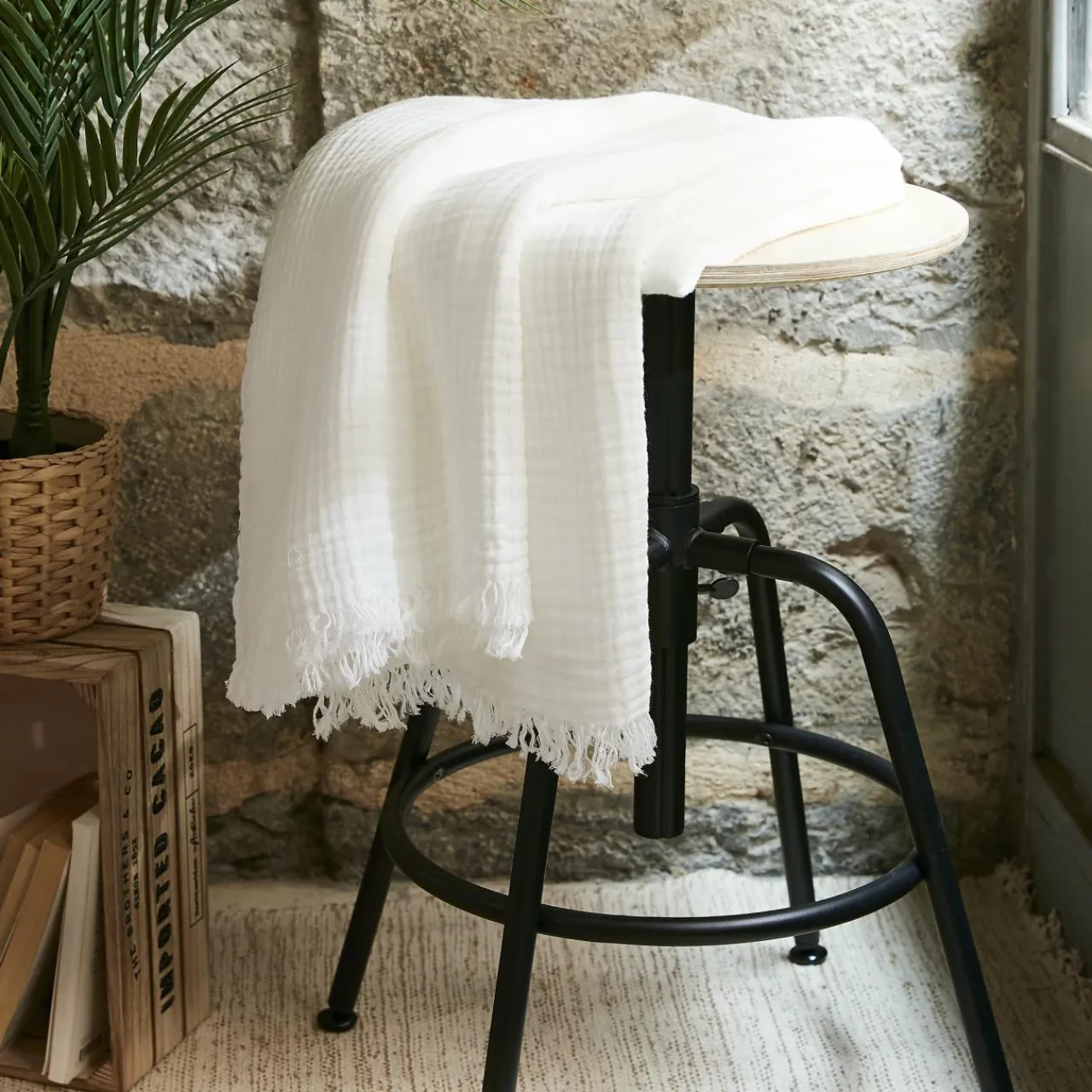 EMINZA Plaid gaze de coton (130 x 160 cm) Gaïa chantilly Blanc Clearance