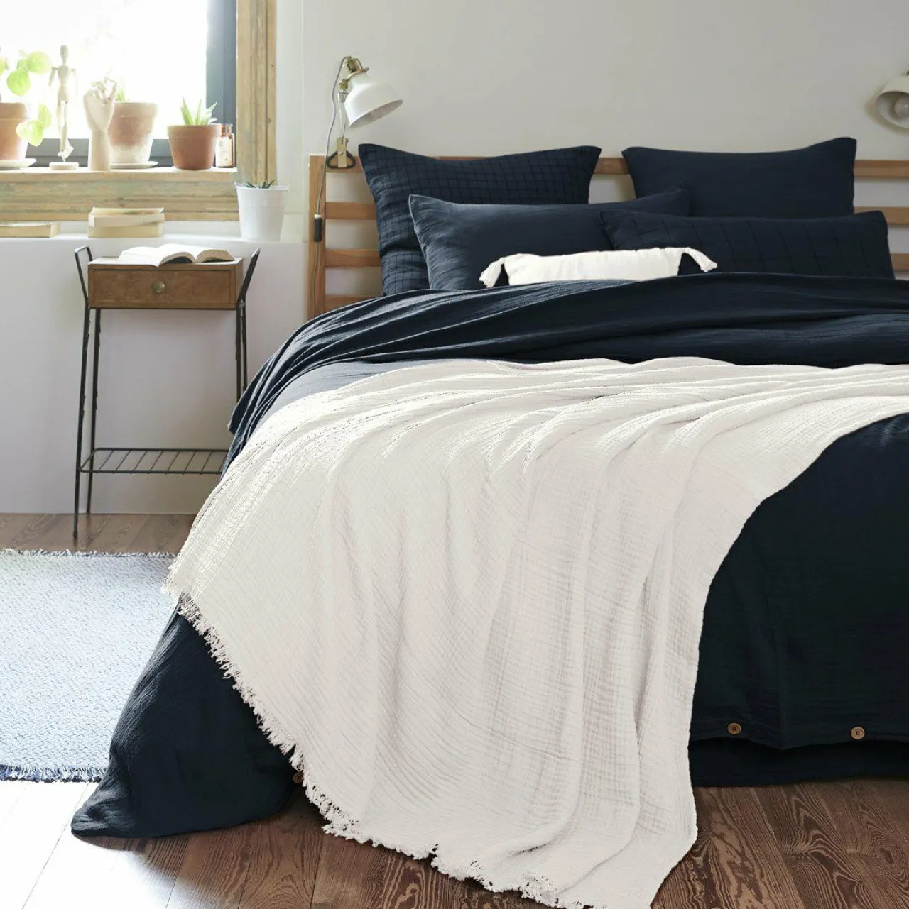 EMINZA Plaid gaze de coton (180 x 220 cm) Gaïa chantilly Blanc Online