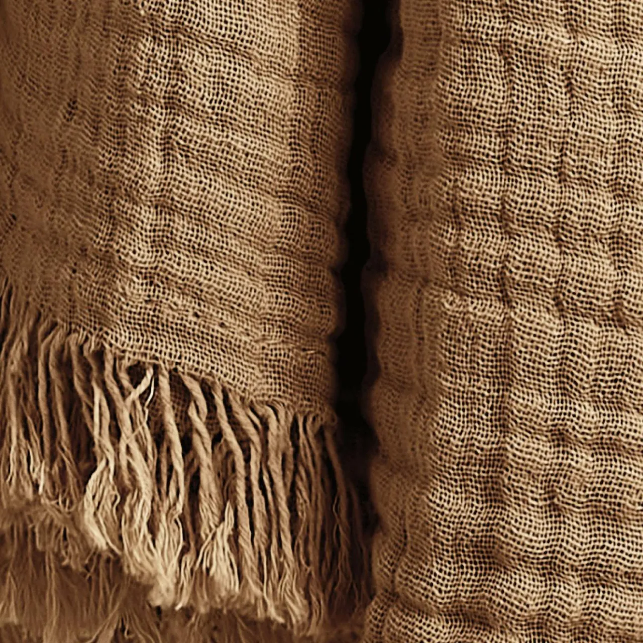 EMINZA Plaid gaze de coton (130 x 160 cm) Gaïa Camel Clearance