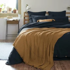 EMINZA Plaid gaze de coton (180 x 220 cm) Gaïa Camel Hot