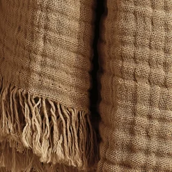 EMINZA Plaid gaze de coton (180 x 220 cm) Gaïa Camel Hot