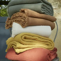 EMINZA Plaid gaze de coton (180 x 220 cm) Gaïa Camel Hot