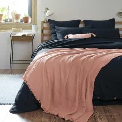 EMINZA Plaid gaze de coton (180 x 220 cm) Gaïa Rose Pêche Hot