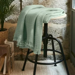 EMINZA Plaid gaze de coton (130 x 160 cm) Gaïa Vert Eucalyptus Outlet