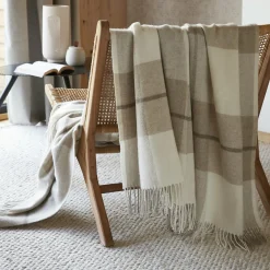 L'EFFET PAPILLON Plaid laine naturelle (140 x 200 cm) Marius Beige New