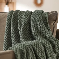 EMINZA Plaid tricot (125 x 150 cm) Tessa Vert kaki Outlet