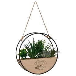 Atmosphera, cru017dateur d'intu017drieur Plantes artificielles dans support en bois à suspendre (D20 cm) Family production Vert