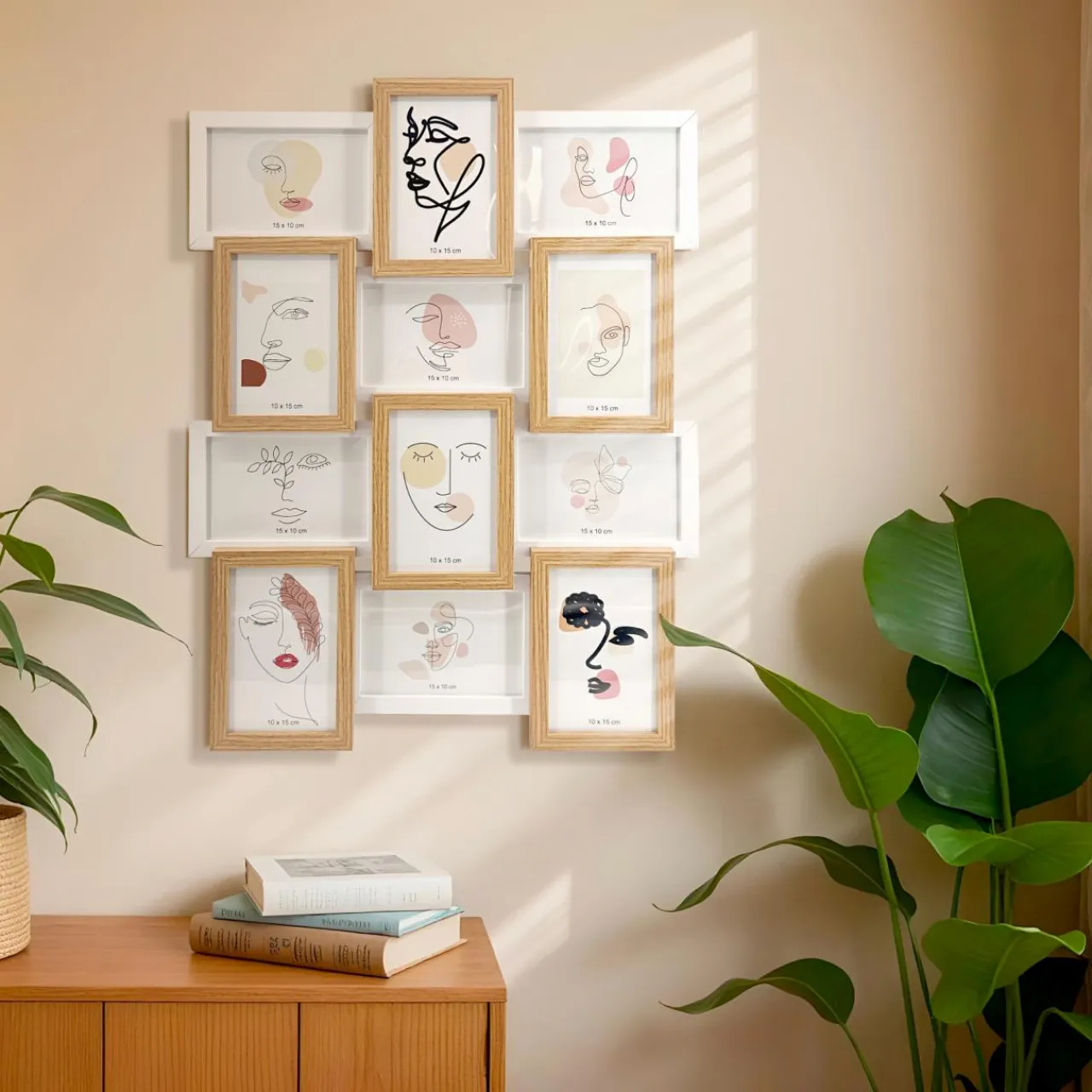 EMINZA Pêle-mêle mural 12 photos bois (H59 cm) Zola Beige Discount