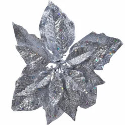 KAEMINGK Poinsettia de Noël pailletées sur clip (D23 cm) Argent Discount