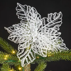 KAEMINGK Poinsettia de Noël paillettes sur clip (D23 cm) Blanc Clearance
