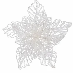 KAEMINGK Poinsettia de Noël paillettes sur clip (D23 cm) Blanc Clearance
