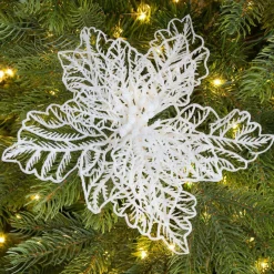 KAEMINGK Poinsettia de Noël paillettes sur clip (D23 cm) Blanc Clearance