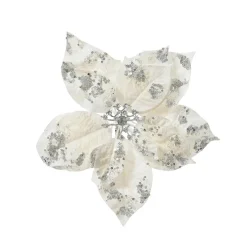 KAEMINGK Poinsettia de Noël sur clip (D25 cm) Velours scintillant Blanc Hot