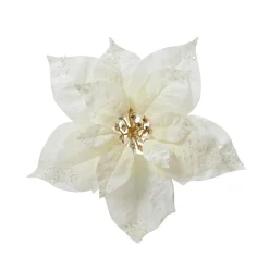 KAEMINGK Poinsettia de Noël sur clip (D25 cm) Pureté pailletée Blanc Clearance