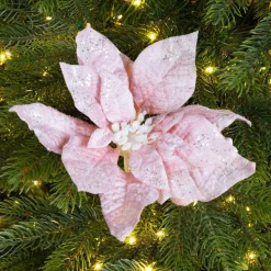 KAEMINGK Poinsettia de Noël Velours sur clip (D22 cm) Rose poudré Best