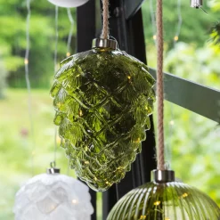 KAEMINGK Pomme de pin lumineuse en verre à piles 15 LED (H21 cm) Vintage Thé /blanc chaud Vert Best
