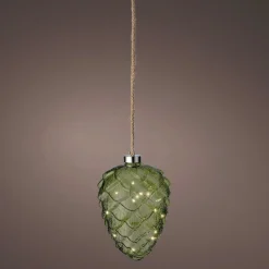 KAEMINGK Pomme de pin lumineuse en verre à piles 15 LED (H21 cm) Vintage Thé /blanc chaud Vert Best