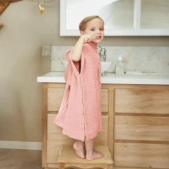 EMINZA Poncho de bain enfant gaze de coton 6/10 ans Gaïa Rose Pêche Clearance