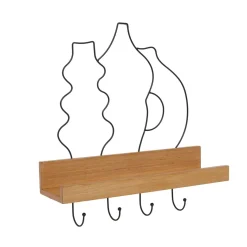 EMINZA Porte-clé mural avec étagère en bois (42 cm) Design et naturel Noir Discount