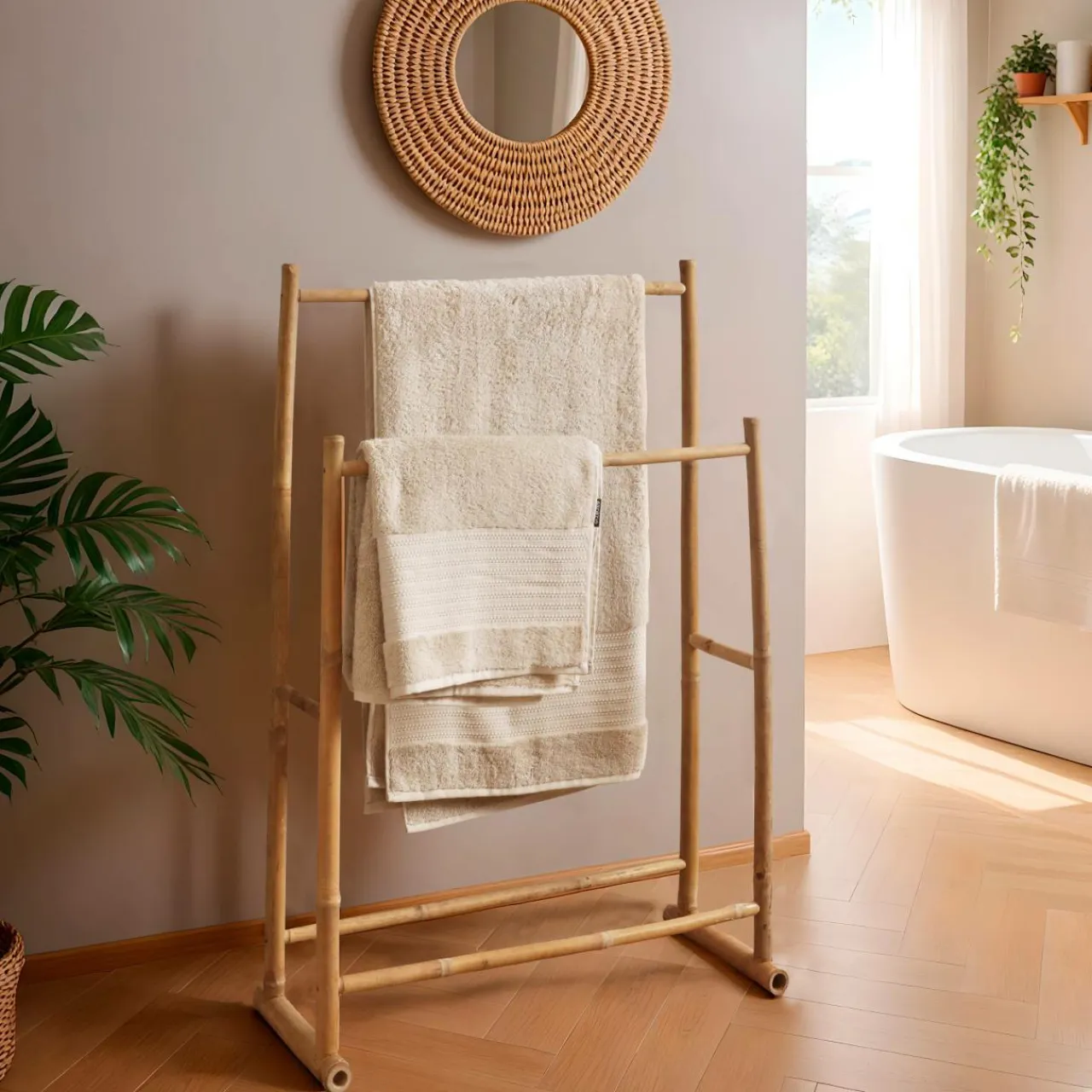 TENDANCE Porte serviette canne de bambou 2 niveaux (H105 cm) Hanoï Naturel Outlet