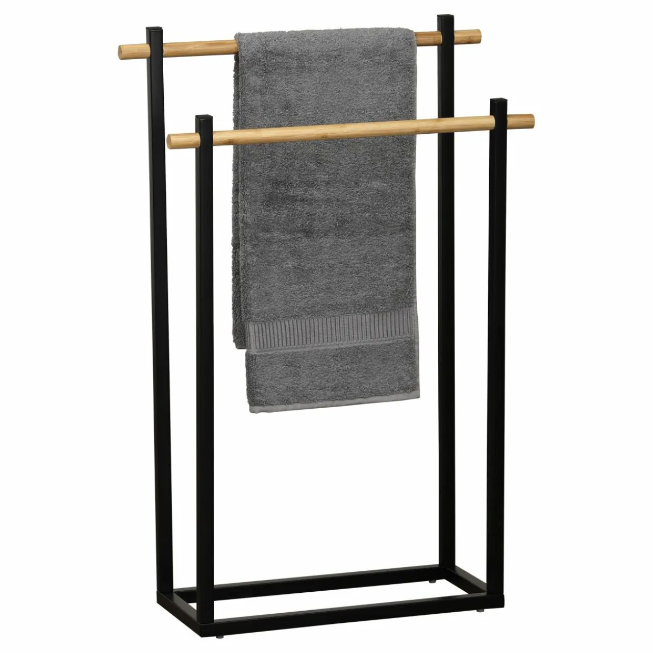 TENDANCE Porte serviette à poser 2 barres (H82 cm) Bambou Noir Sale