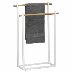 TENDANCE Porte serviette à poser 2 barres (H82 cm) Bambou Blanc Clearance