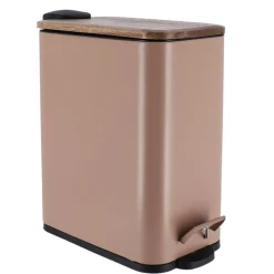 TENDANCE Poubelle salle de bain métal et acacia Season color Caramel New