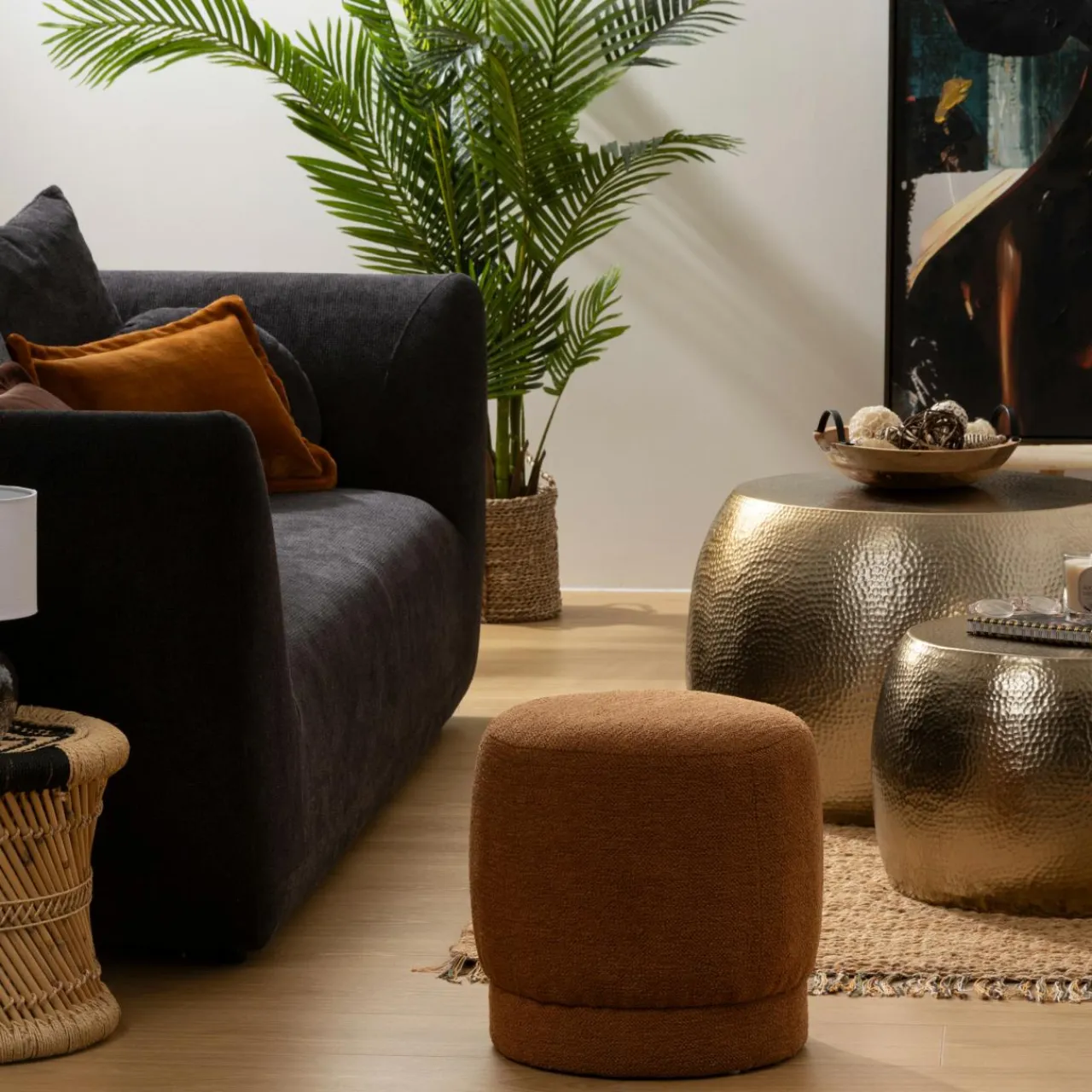 Atmosphera, cru017dateur d'intu017drieur Pouf bouclette (D39 cm) Améa Orange Sale