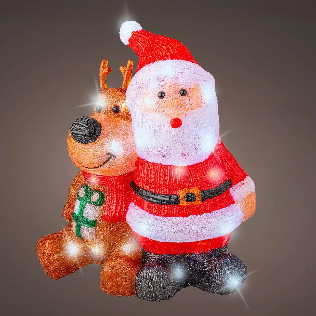 EMINZA Père Noël et Renne lumineux solaire 80 LED (H40 cm) Les copains Blanc froid Multicolore New