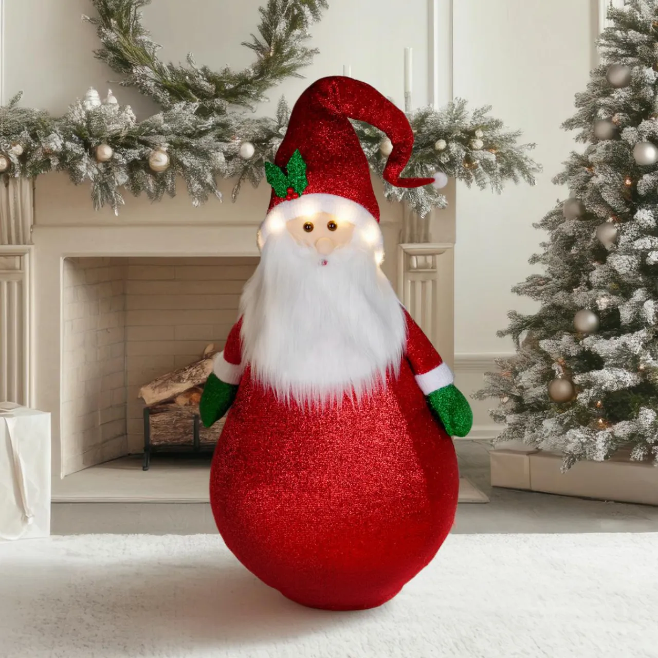 KOOPMAN Père Noël lumineux à piles (H120 cm) Pliable pailleté Rouge Outlet