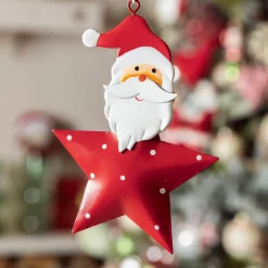 KAEMINGK Père Noël à suspendre en métal (H12 cm) Étoile et pois Rouge Hot