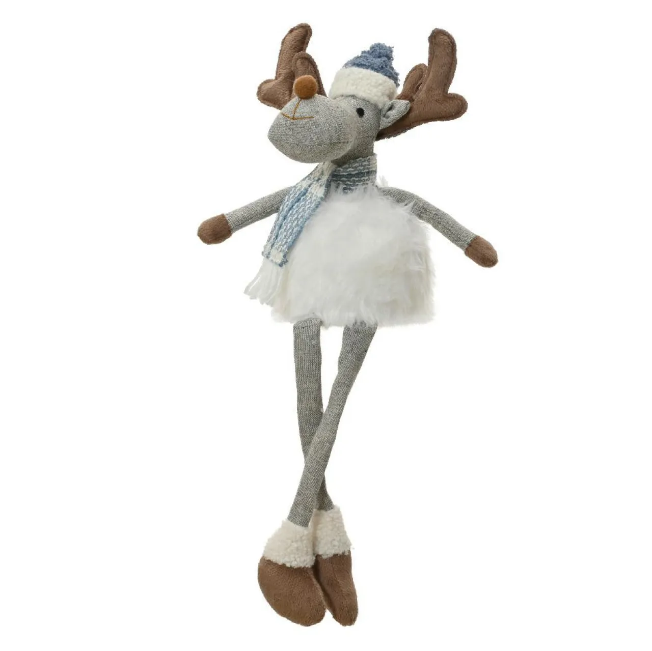 KAEMINGK Renne de Noël jambes souples (H51 cm) Stan et fourrure blanche Gris New