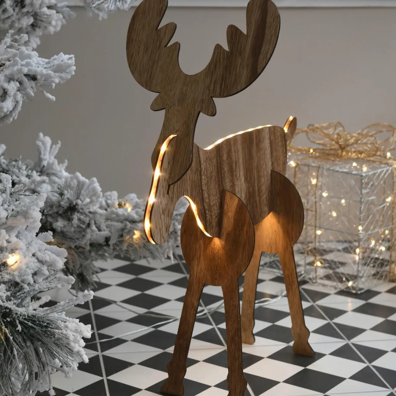 BLACHERE Renne lumineux à piles à emboiter (H18 cm) Wood Blanc chaud Sale
