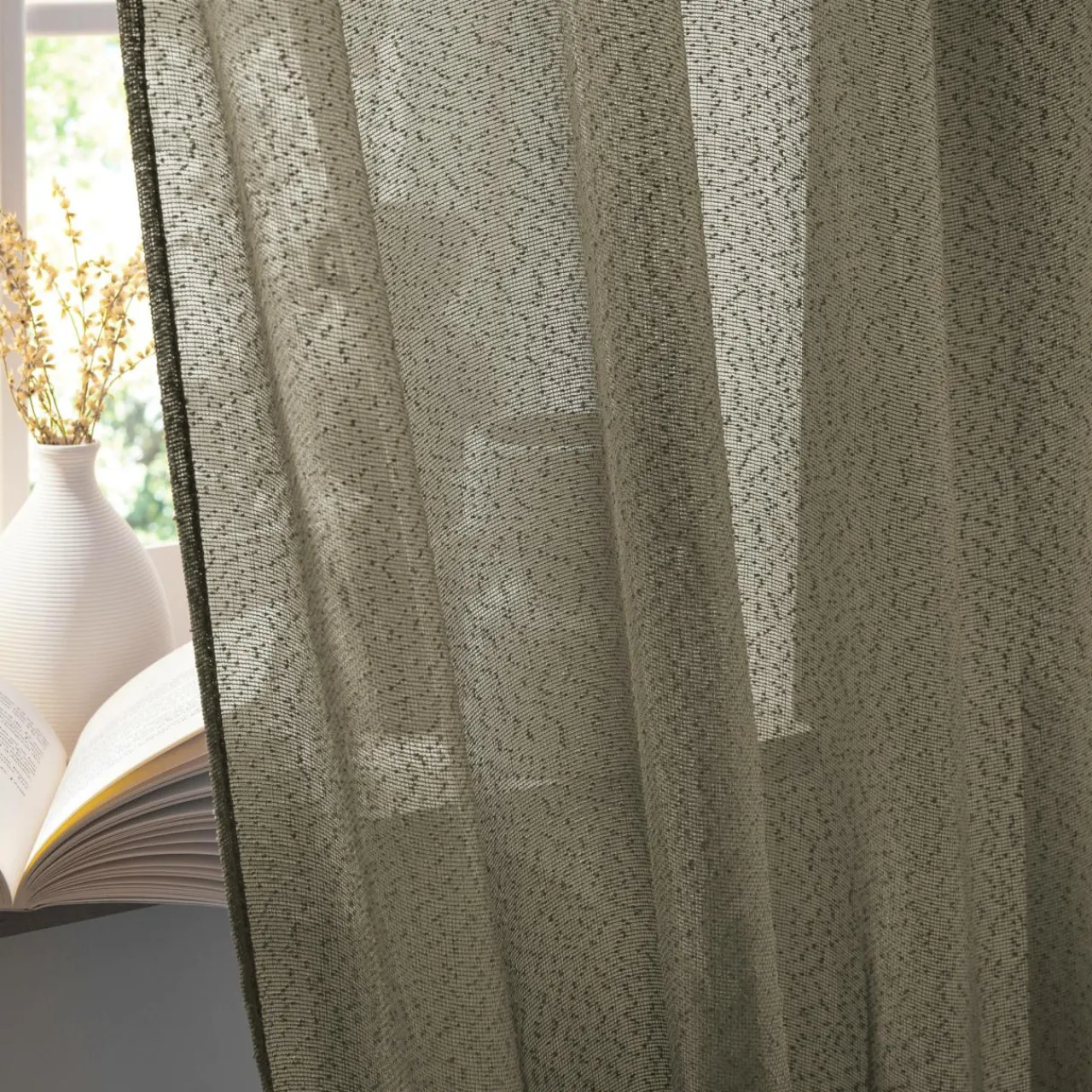EMINZA Rideau ajustable bouclette (140 x max 300 cm) Eliott Vert kaki Clearance