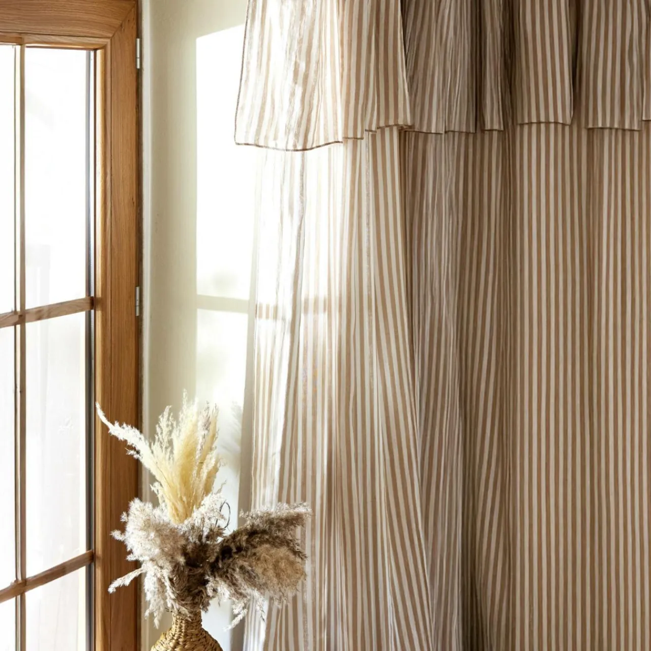 EMINZA Rideau ajustable gaze de coton (140 x 180 cm) Gaïa rayures Ficelle Rayure Ficelle Sale