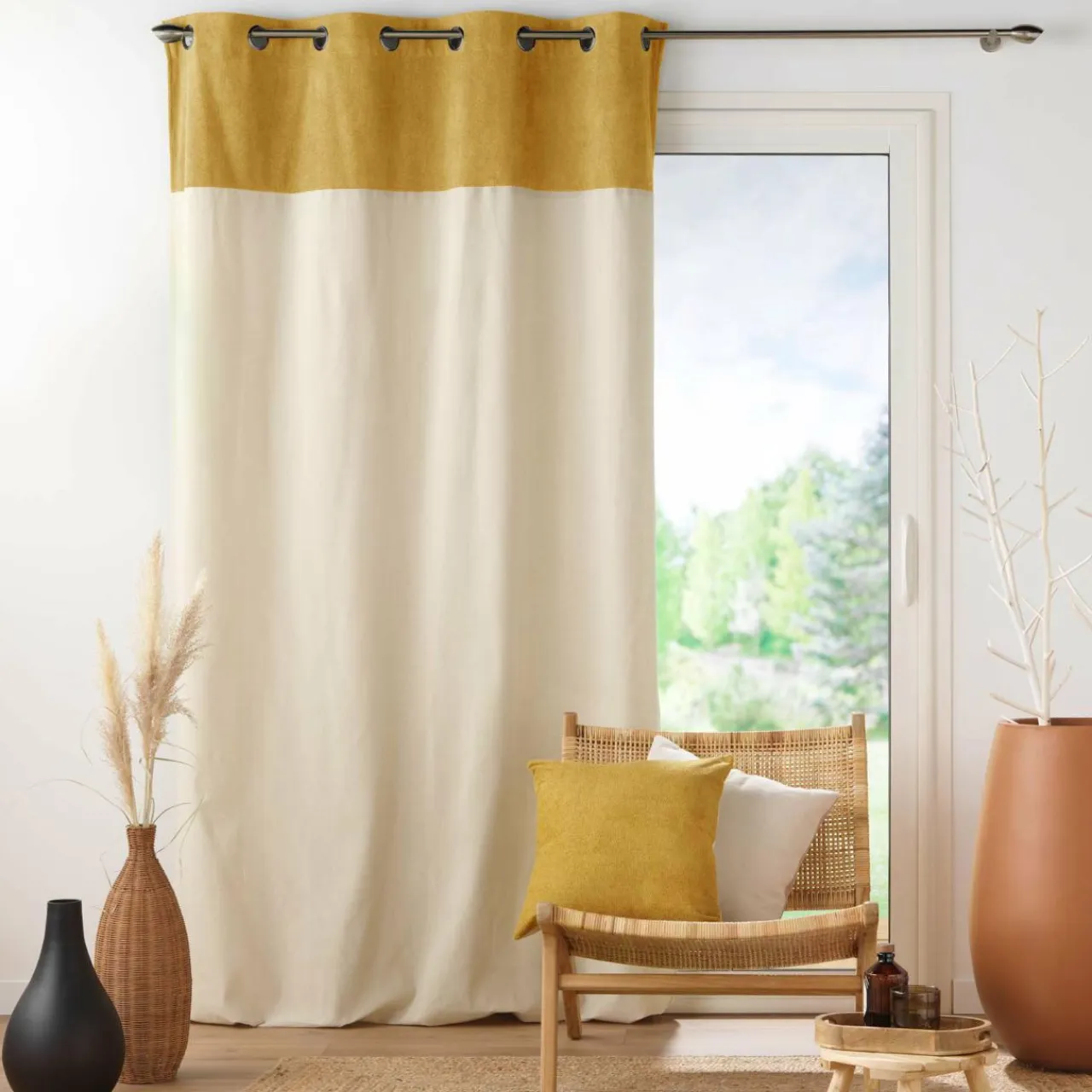 EMINZA Rideau bouclette (140 x 240 cm) Ava Jaune ocre Outlet