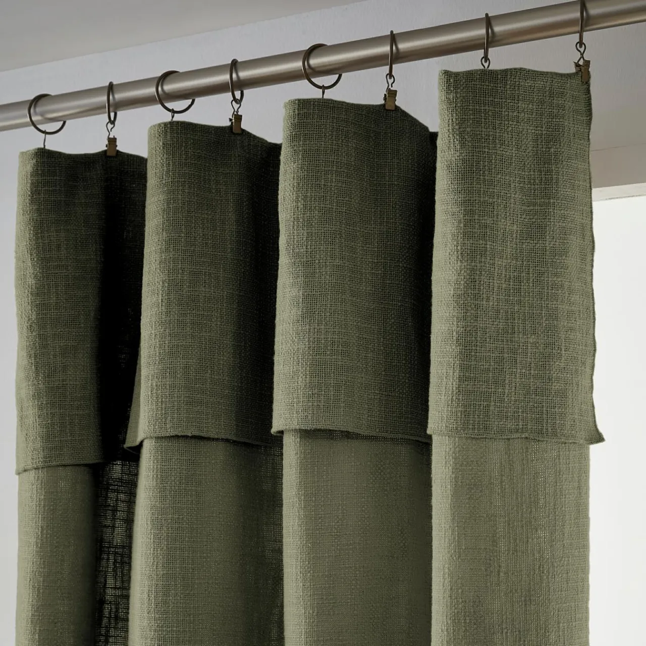 L'EFFET PAPILLON Rideau coton ajustable (140 x max 270 cm) Sixtine Vert romarin Best