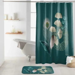 douceur d'intu017drieur Rideau de douche à anneaux (180 x 200 cm) Ginkoblue Bleu Best