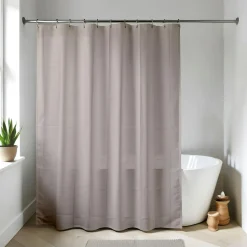 Rideau de douche à anneaux (180 x 200 cm) Uni Taupe Discount