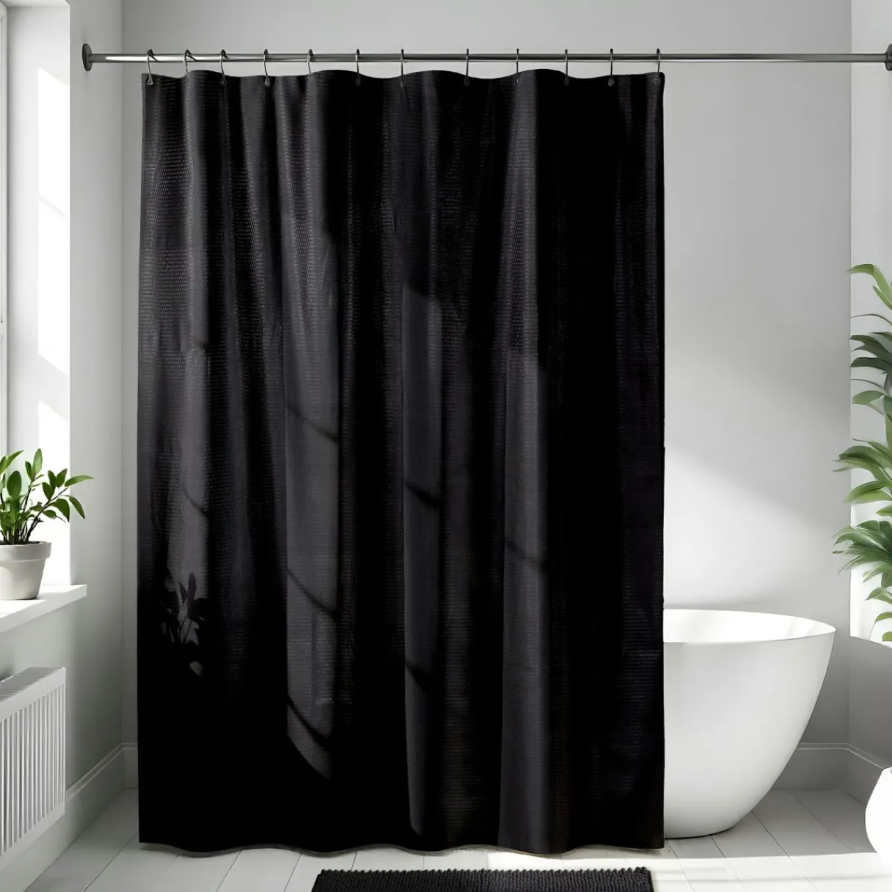 TENDANCE Rideau de douche en microfibre (180 x 200 cm) Gauffré Noir Discount