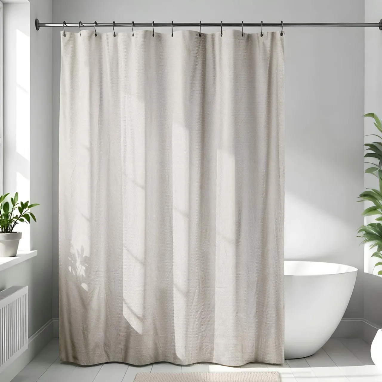 TENDANCE Rideau de douche en microfibre (180 x 200 cm) Gauffré Beige Discount