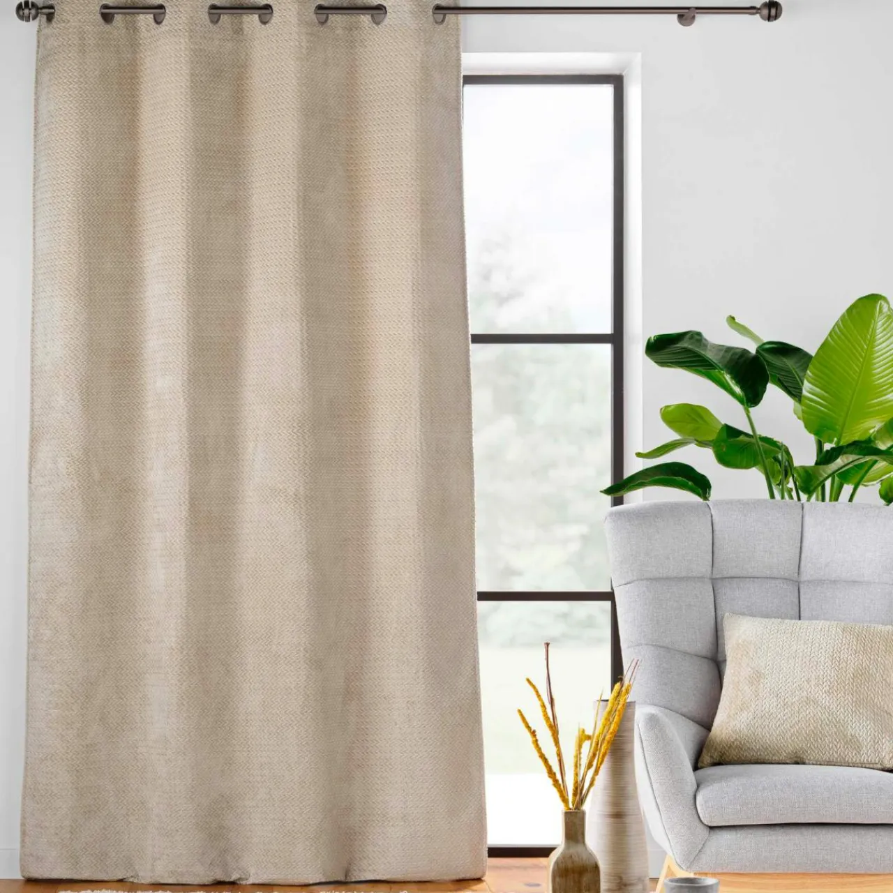 douceur d'intu017drieur Rideau flanelle relief (140 x 240 cm) Flanela Beige Best