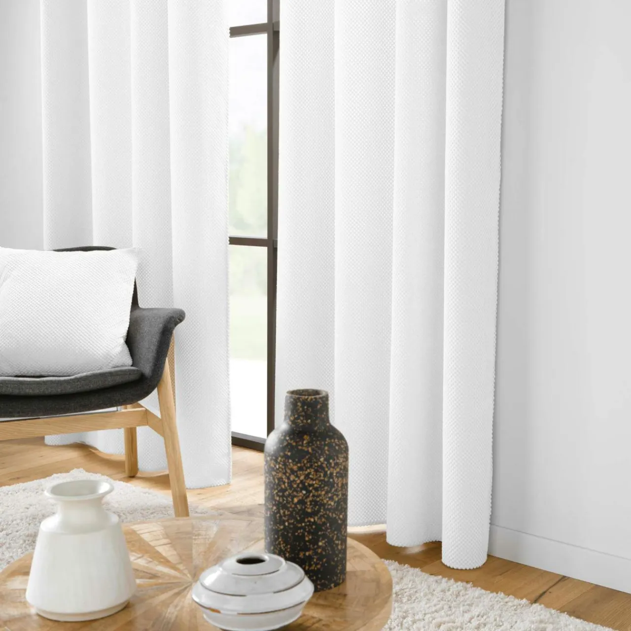 douceur d'intu017drieur Rideau flanelle relief (140 x 260 cm) Java Blanc Best
