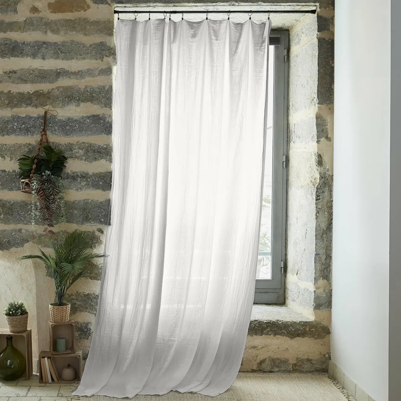 EMINZA Rideau gaze de coton ajustable (140 x max 300 cm) Gaïa Gris nuage Gris clair Online