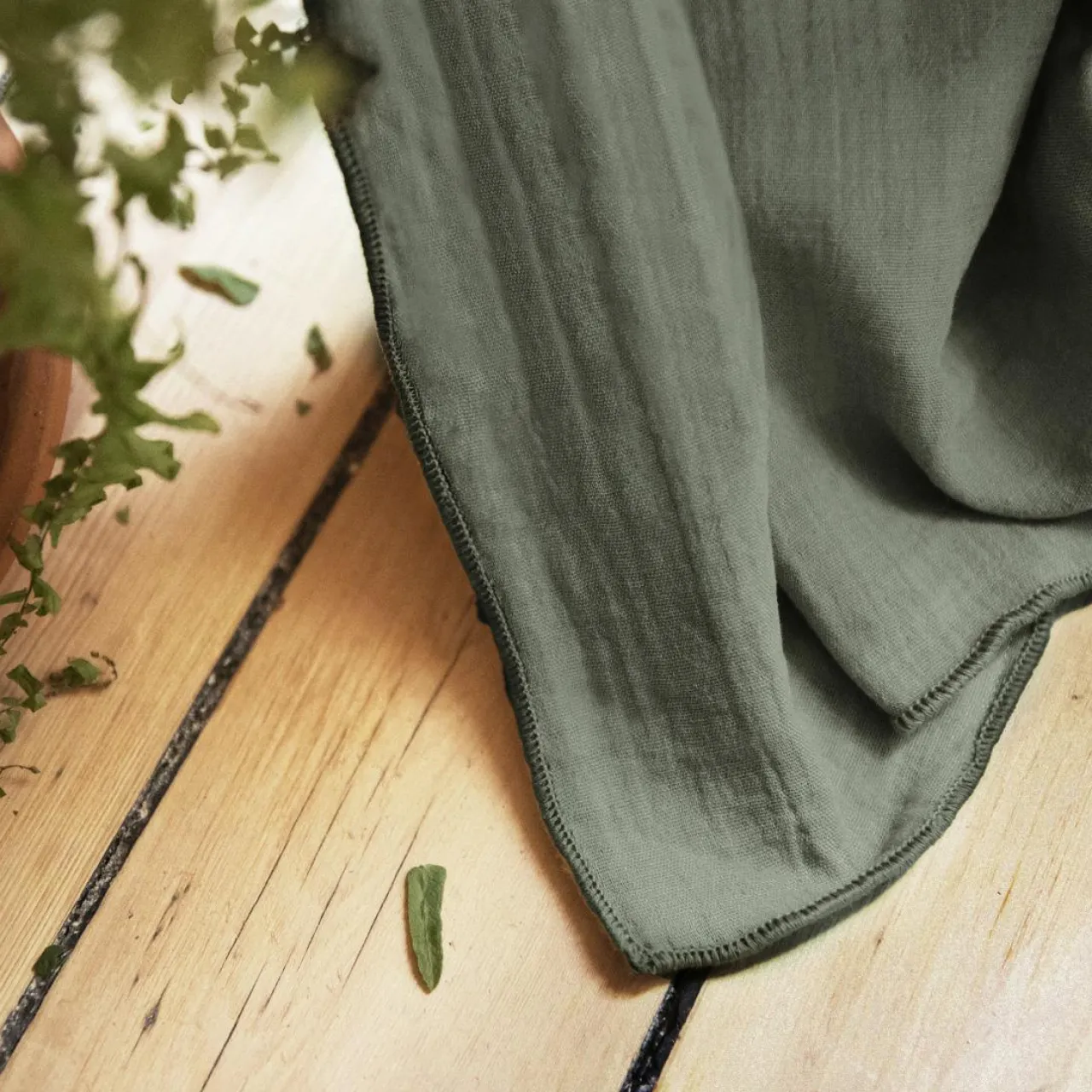 EMINZA Rideau gaze de coton ajustable (140 x max 300 cm) Gaïa Vert romarin Hot