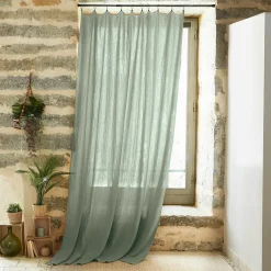 EMINZA Rideau gaze de coton ajustable (140 x max 300 cm) Gaïa Vert Eucalyptus Discount