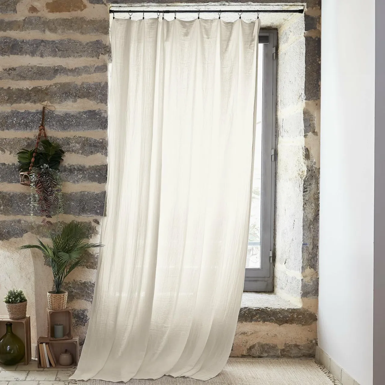 EMINZA Rideau gaze de coton ajustable (180 x max 300 cm) Gaïa pampa Beige Sale
