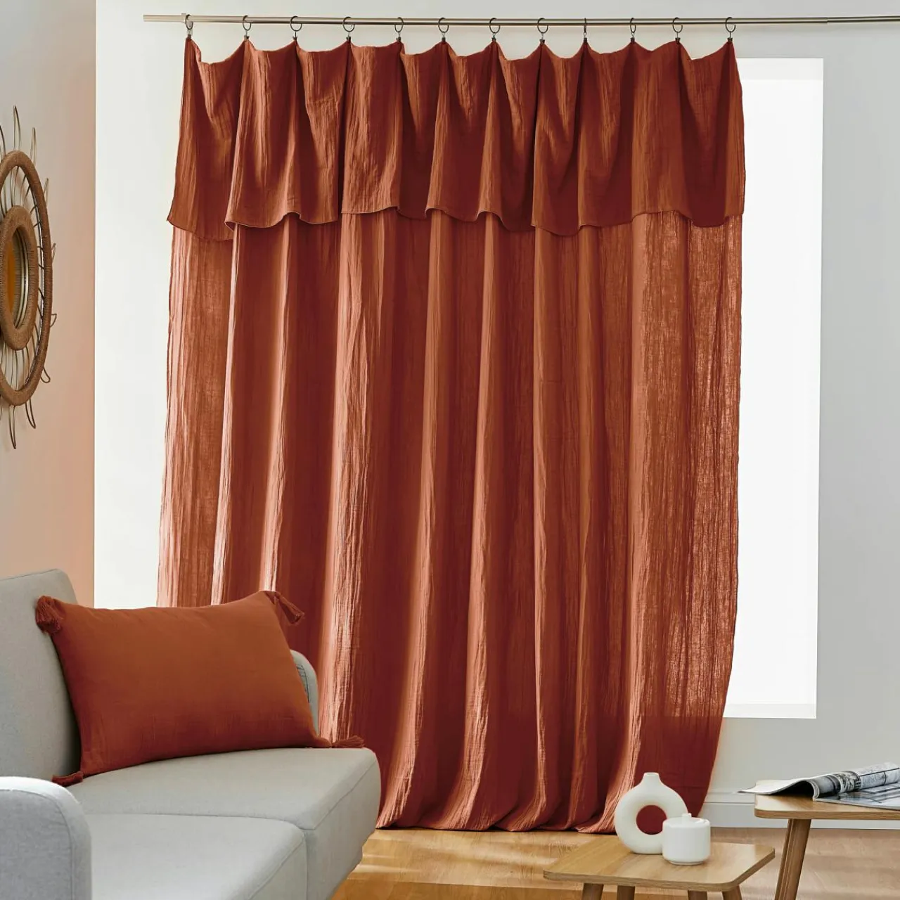 EMINZA Rideau gaze de coton ajustable (280 x max 300 cm) Gaïa Terracotta Clearance