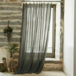 EMINZA Rideau gaze de coton ajustable (180 x max 300 cm) Gaïa Vert romarin